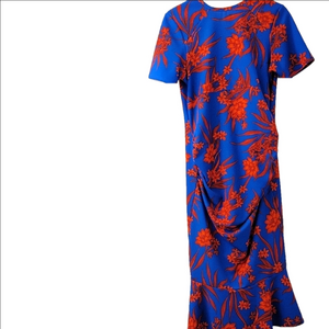 Blue & Red Floral Short-Sleeve Midi Dress